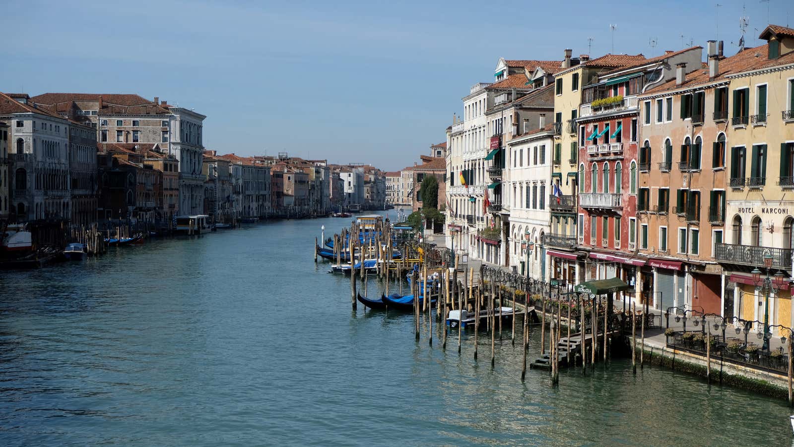 Clear blue waters in Venice are a notable change for a city typically clogged with motorboats, tourists, and cruise ships.