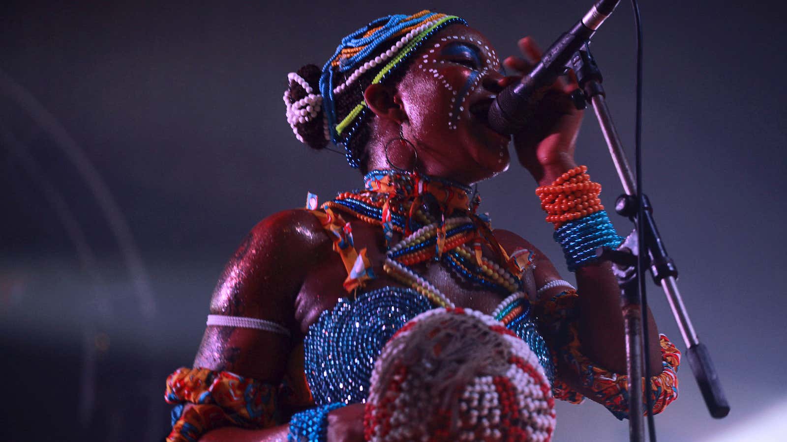 A backup singer at a show celebrating Nigerian legend Fela Kuti.