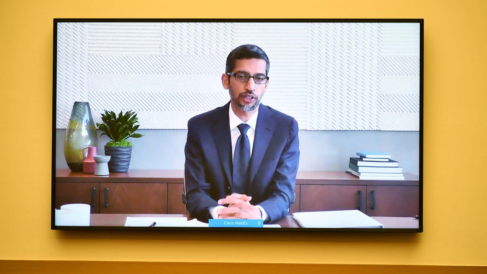 Google CEO Sundar Pichai testifying before the House Judiciary Subcommittee on Antitrust, Commercial and Administrative Law in July.
