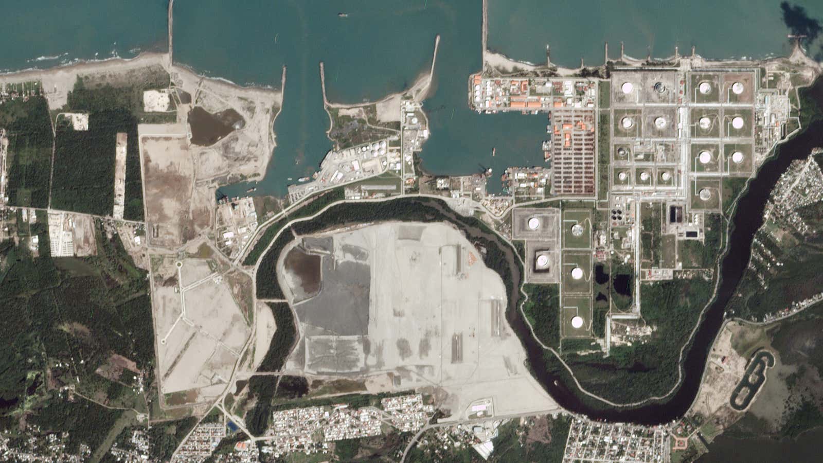 Satellite imagery of the construction site for an oil refinery. Captured on Feb. 25, 2020.