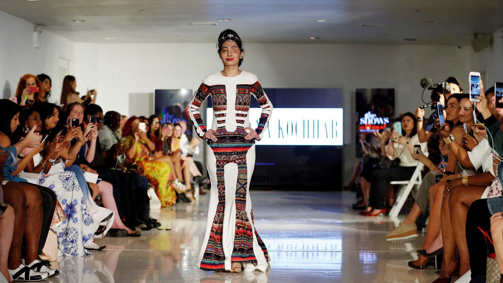 Indian model and acid attack survivor Reshma Quereshi presents a creation from Indian designer Archana Kochhar’s Spring/Summer 2017 collection during New York Fashion Week in…