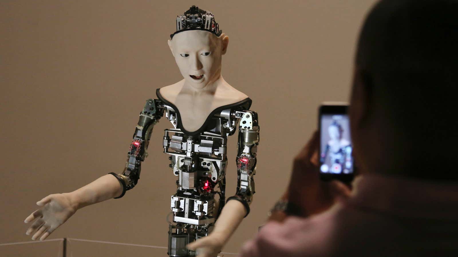 Humanoid robot “Alter” is displays at the National Museum of Emerging Science and Innovation in Tokyo, Monday, Aug. 1, 2016. (AP Photo/Koji Sasahara)