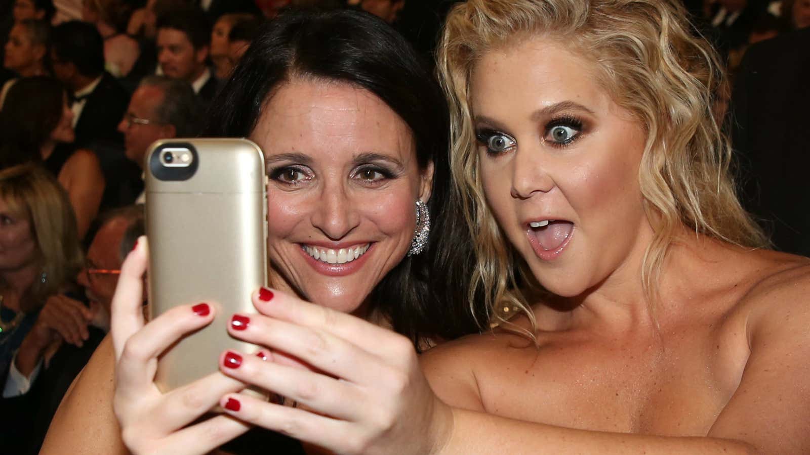 Julia Louis-Dreyfus and Amy Schumer take a selfie.
