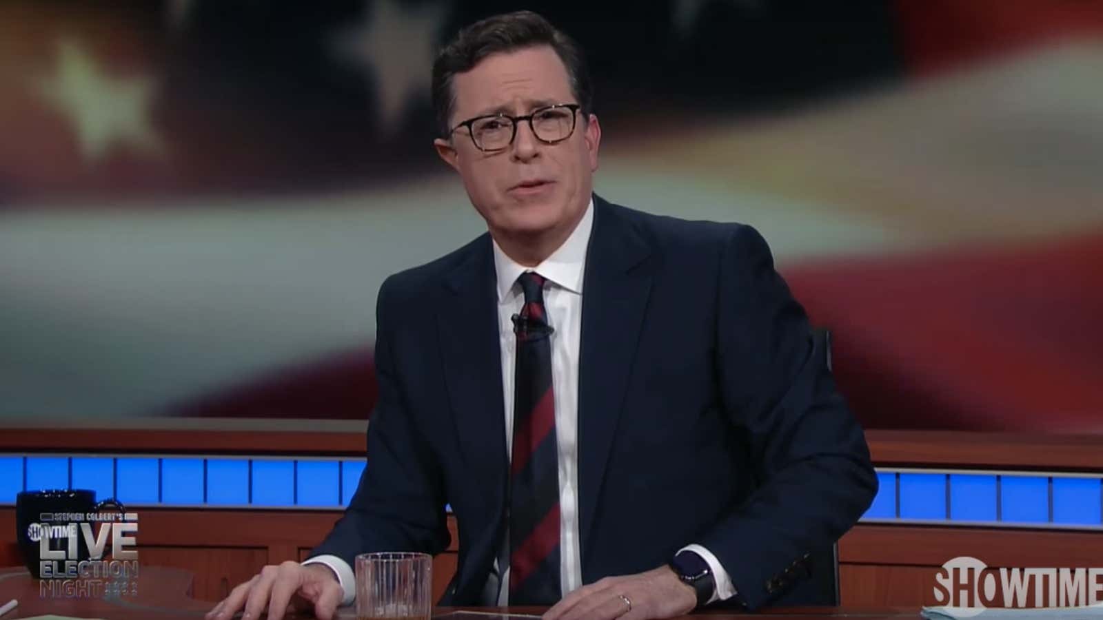 Showtime viewers leaned on the comedy of Stephen Colbert last night.