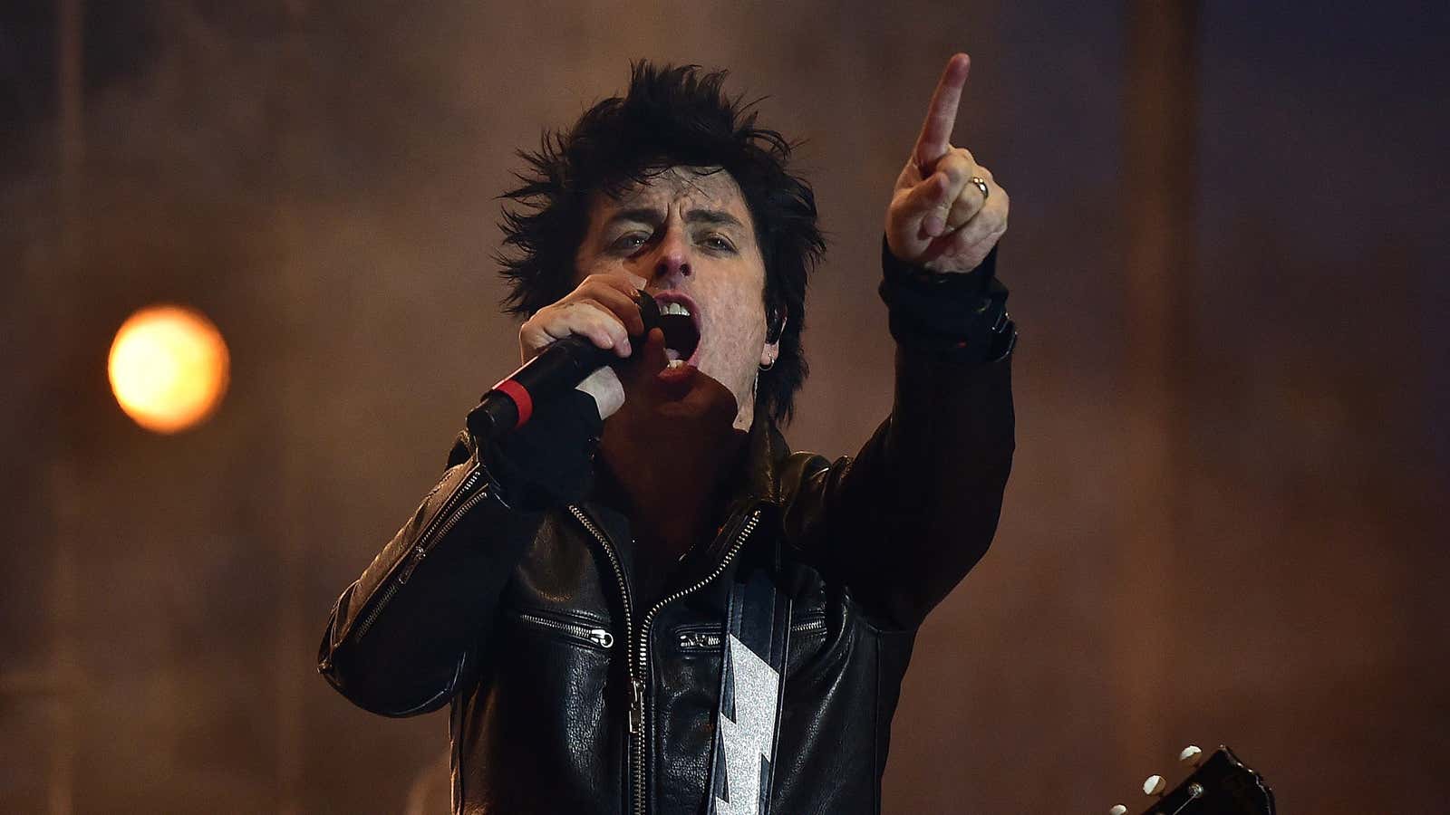 Green Day lead singer Billie Joe Armstrong performing in the US.