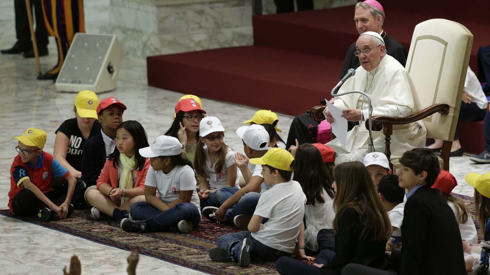 Not exactly storytime. Pope Francis at the May 11 event.