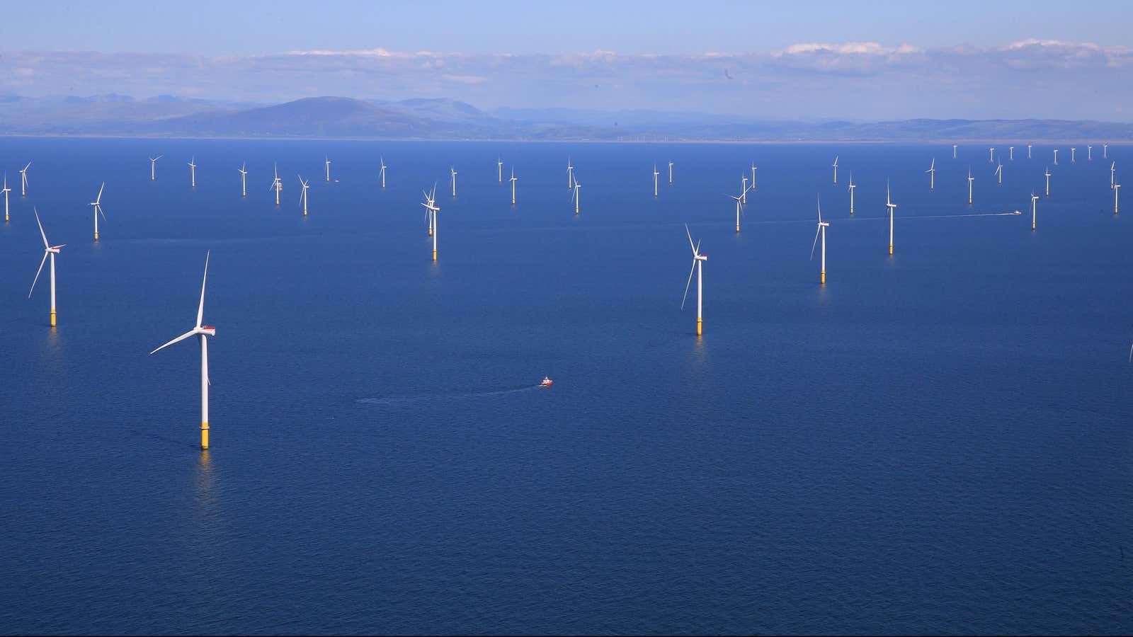 An offshore wind farm in the UK. The US continues to lag far behind Europe and China on this powerful source of renewable energy.