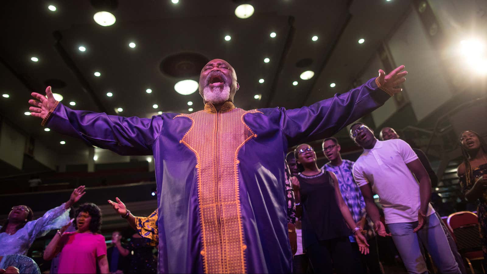 Worshippers, many of Nigerian descent, pray at the House of Praise church in London. April 8, 2018