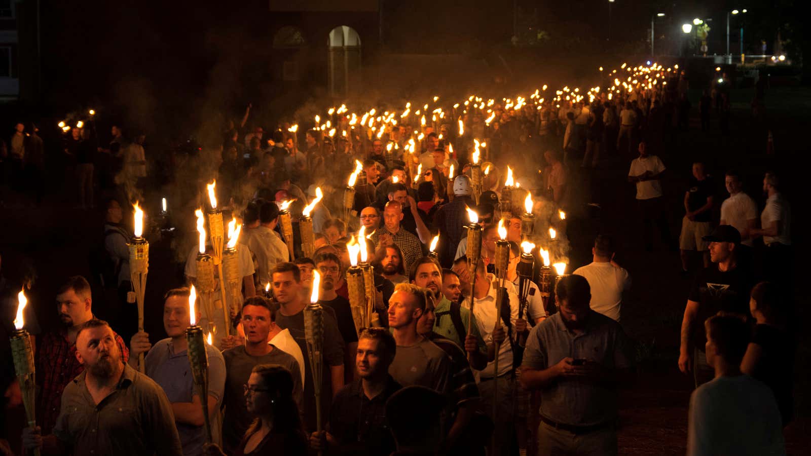 “Unite the Right” protestors on August 11 at the University of Virginia.