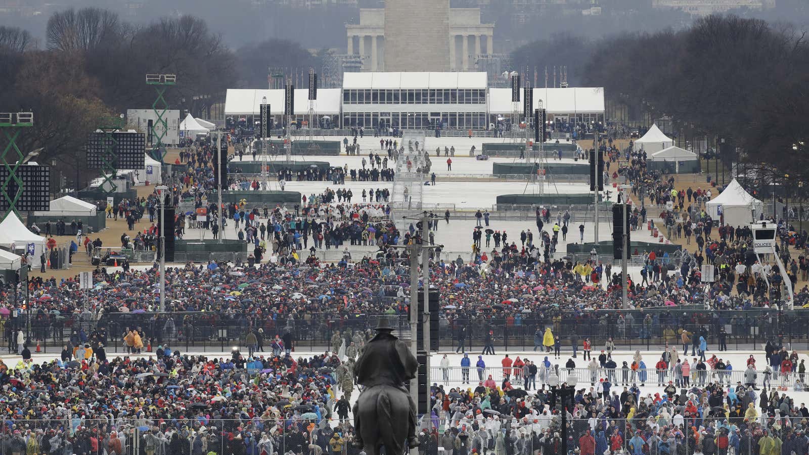 Crowds fill in along the National Mall before the swearing in of Donald Trump as the 45th president of the Untied States on Jan. 20, 2017.
