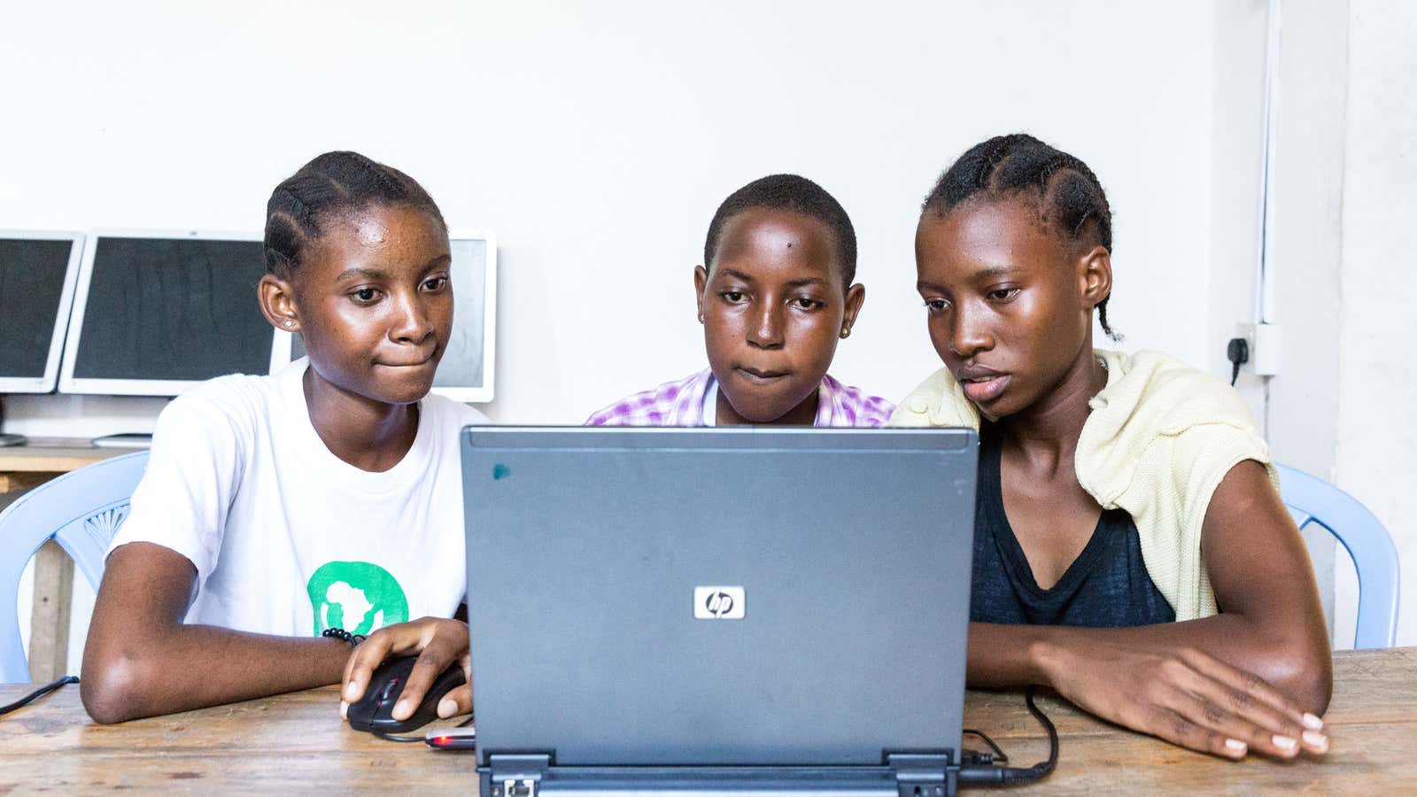 Teenagers coding at the Apps &amp; Girls offices in Dar es Salaam.