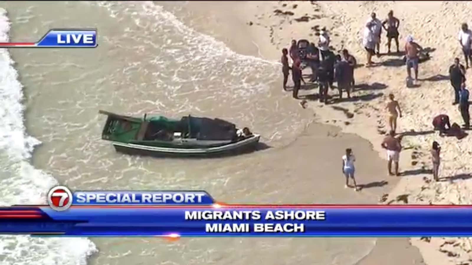 Migrants arrive at Miami Beach.