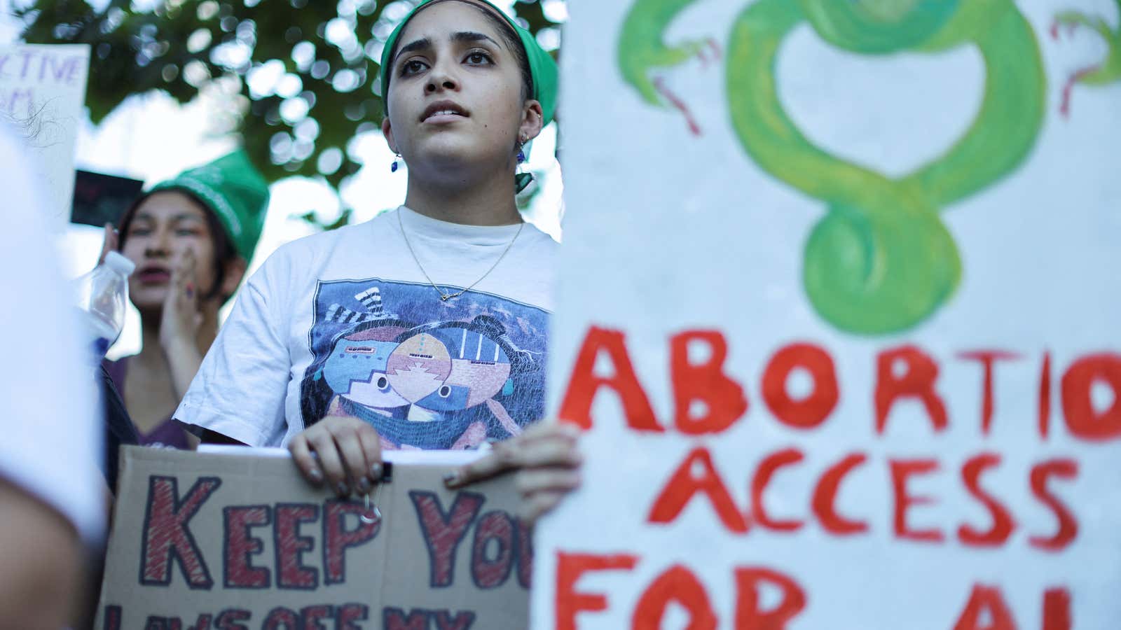 Abortion rights protesters demonstrate after the U.S. Supreme Court ruled in the Dobbs v Women’s Health Organization abortion case, overturning the landmark Roe v Wade…