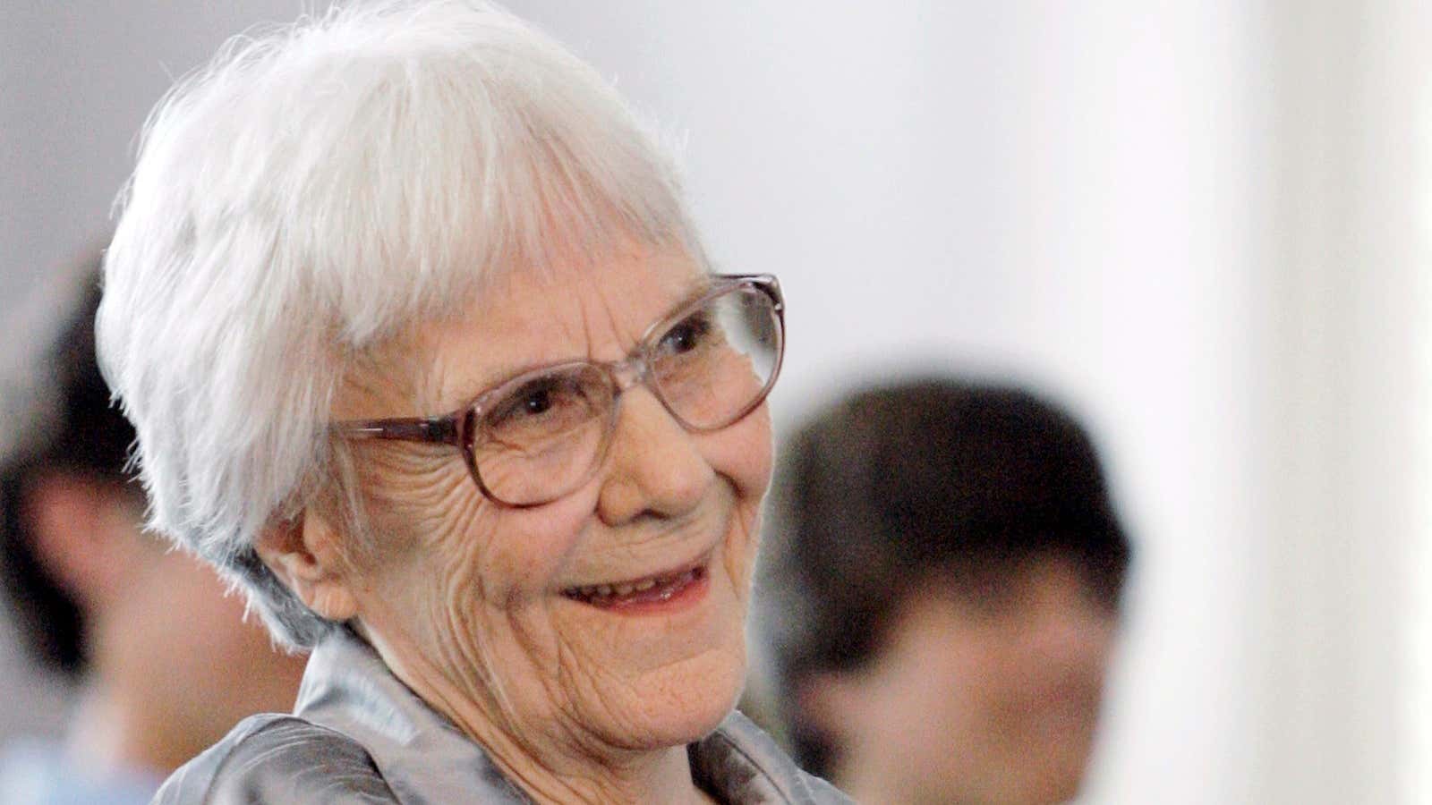 “To Kill A Mockingbird” author Harper Lee smiles during a ceremony honoring the four new members of the Alabama Academy of Honor, at the state…