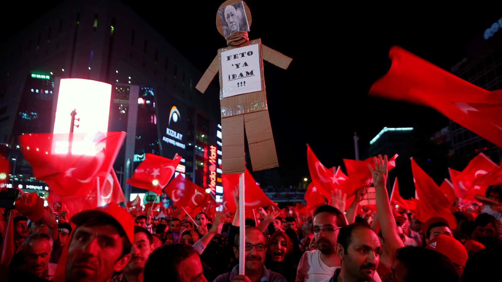 Supporters of Turkish President Tayyip Erdogan hold an effigy of U.S.-based cleric Fethullah Gulen during a pro-government demonstration in Ankara ,Turkey , July 17, 2016.…