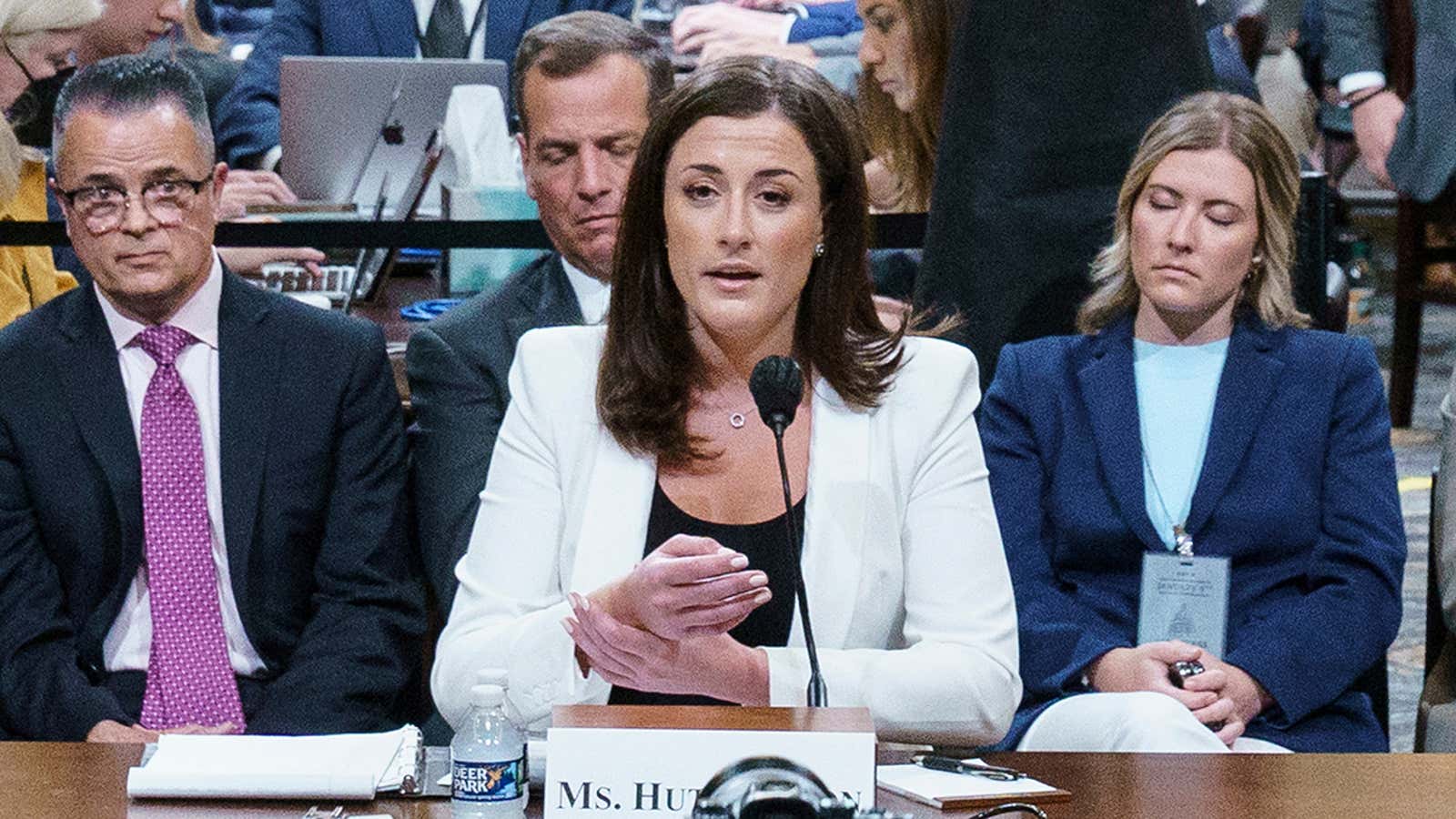 Cassidy Hutchinson, who was an aide to former White House Chief of Staff Mark Meadows during the administration of former U.S. President Donald Trump, testifies during a public hearing of the U.S. House Select Committee investigating the January 6 Attack on the U.S. Capitol, at the Capitol, in Washington, U.S., June 28, 2022. Mandel Ngan/Pool via REUTERS
