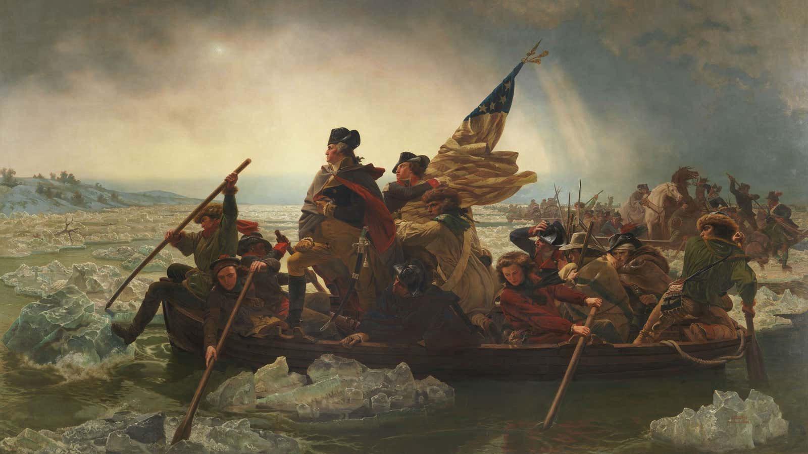 “Washington Crossing the Delaware” by Emanuel Leutze—the cardinal painting of the American Revolution.
