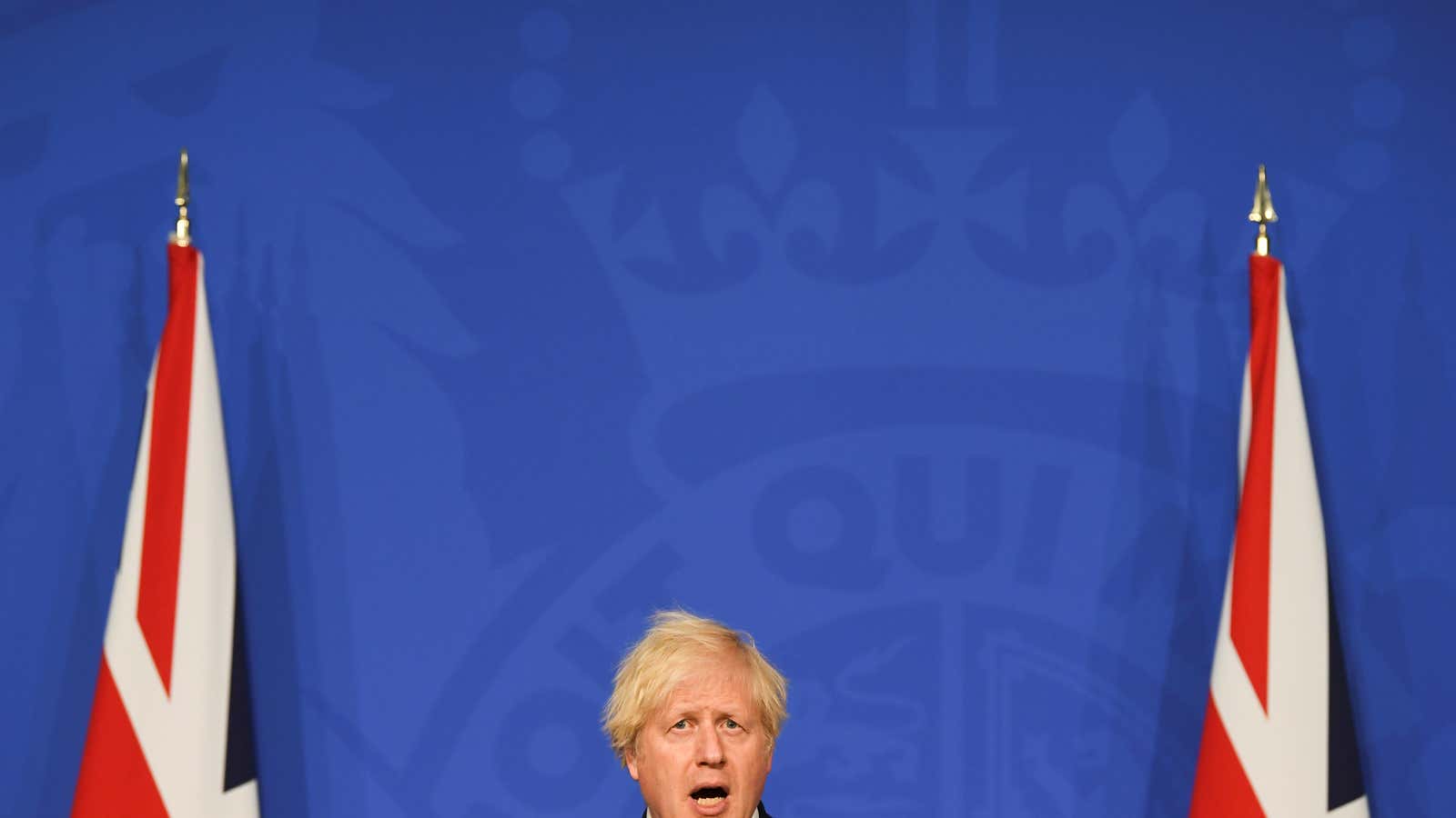 UK prime minister Boris Johnson at a July 5 press conference where he announced the lifting of Covid-19 restrictions in England.