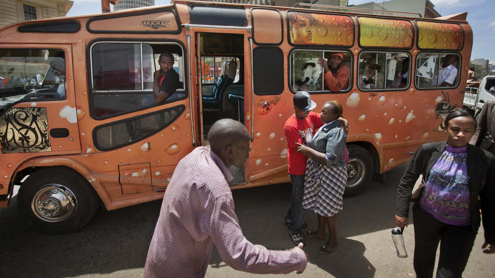 Nairobi’s matatu conductors cry “beba” to beckon passengers.