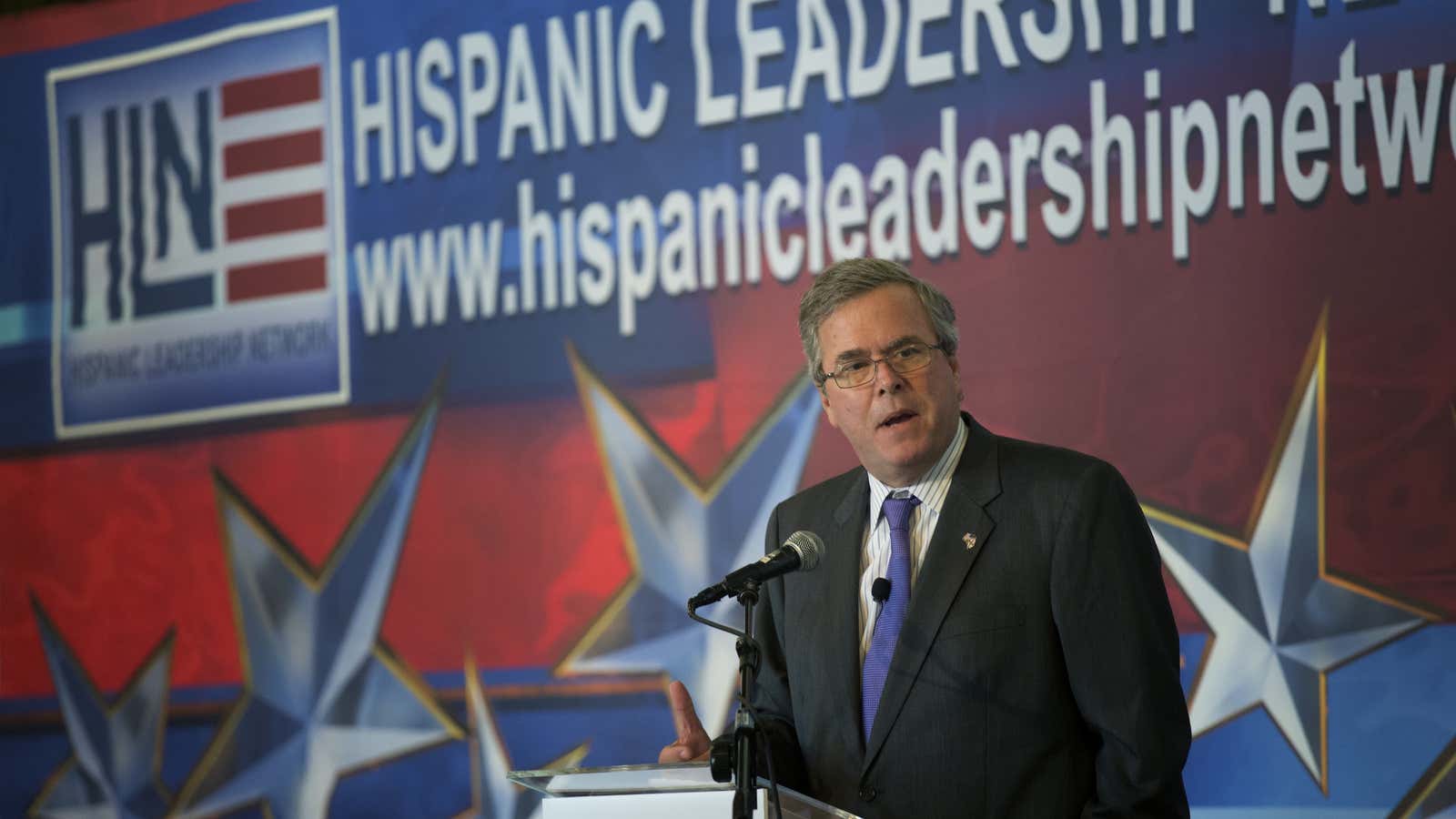 Florida governor Jeb Bush addresses the Hispanic Leadership Network in April 2013.