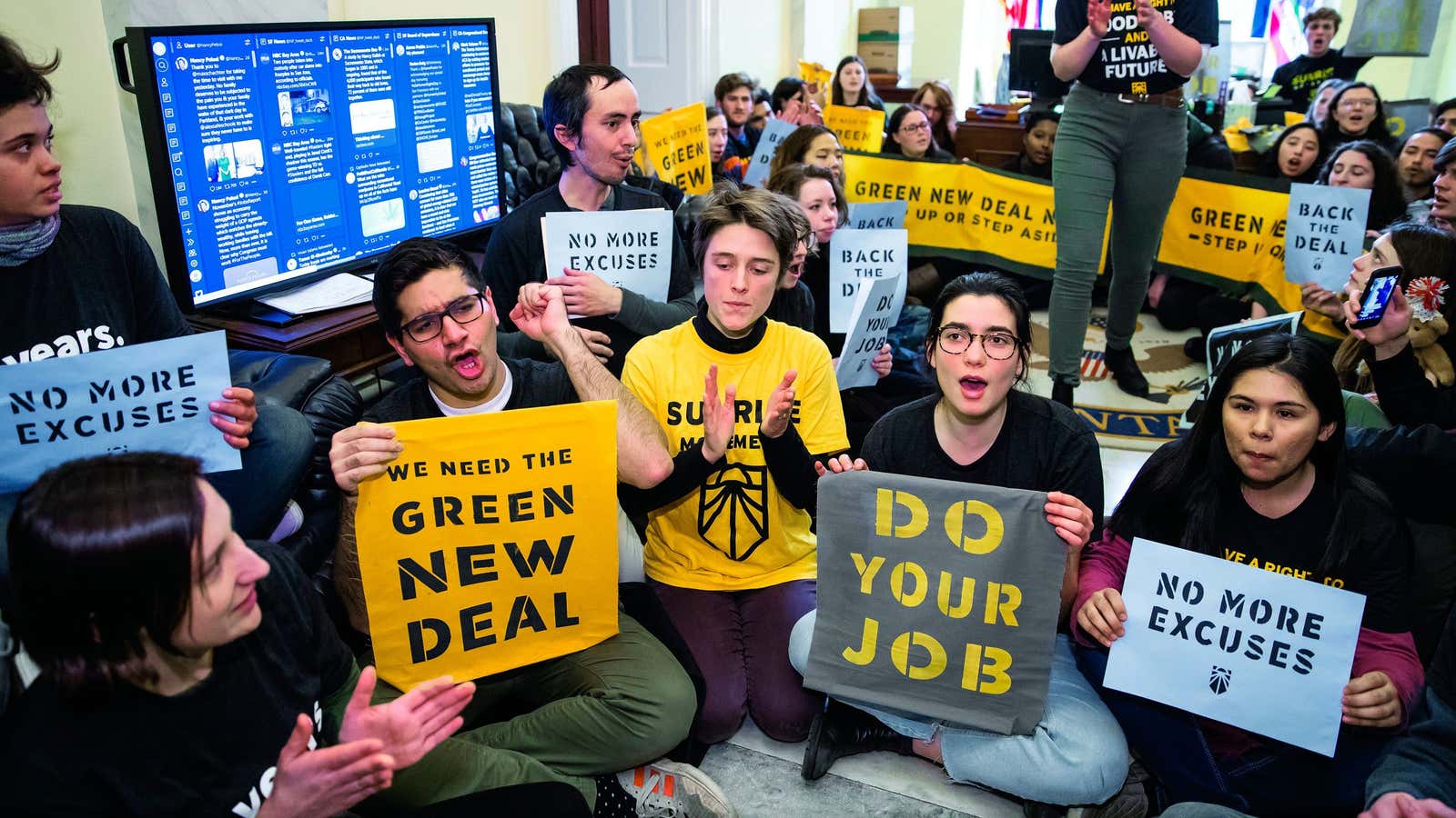 Activists from the Sunrise Movement have been occupying congressional offices to get Green New Deal support from Democrats.