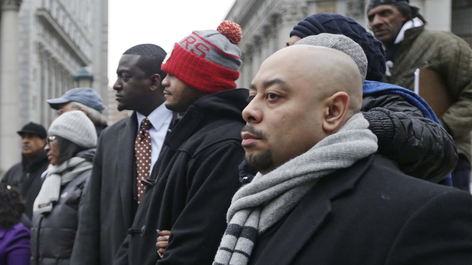 Raymond Santana, right, with other members of the Central Park Five in 2013.