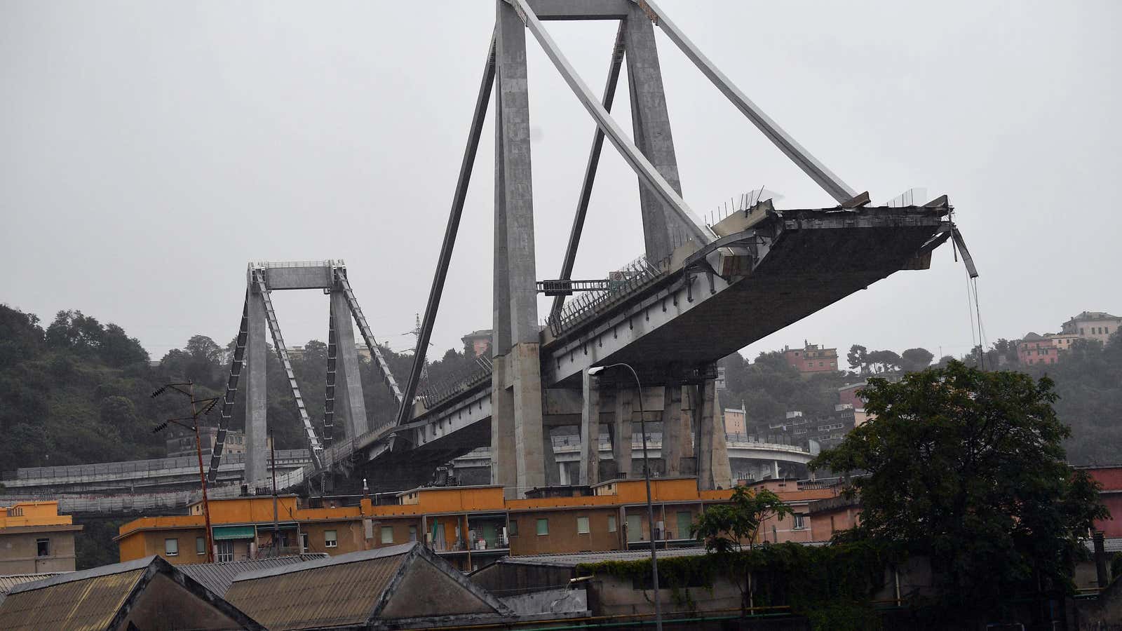A large section of the Morandi viaduct near Genoa has collapsed.