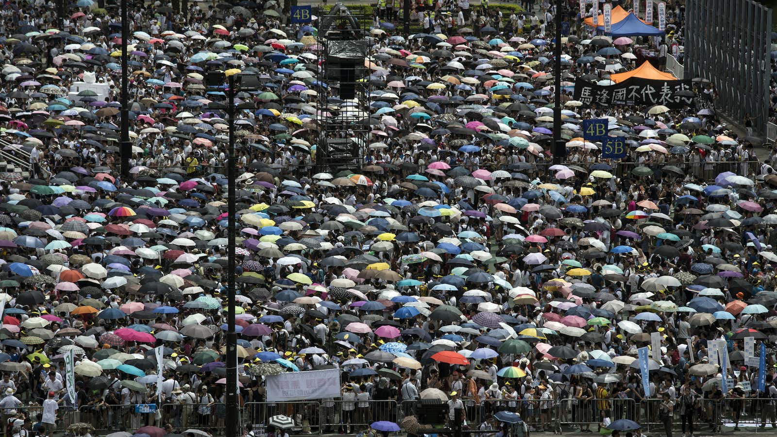 Pro-democracy demonstrators gather on the anniversary of Hong Kong’s return to China.