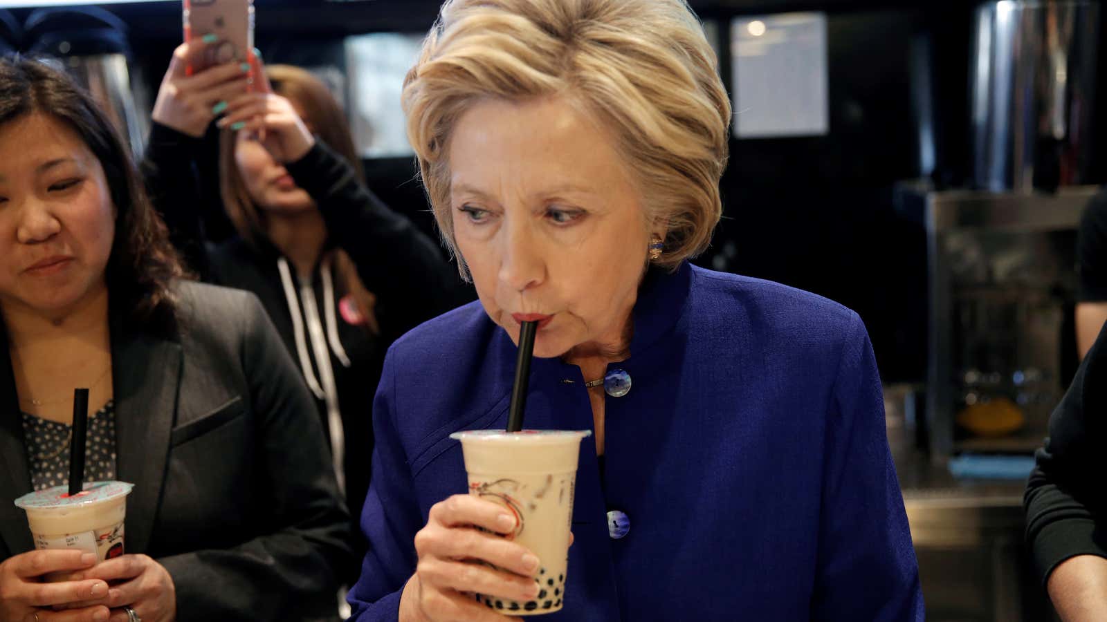 REUTERS/Mike Segar – Hillary Clinton drinks a bubble tea drink