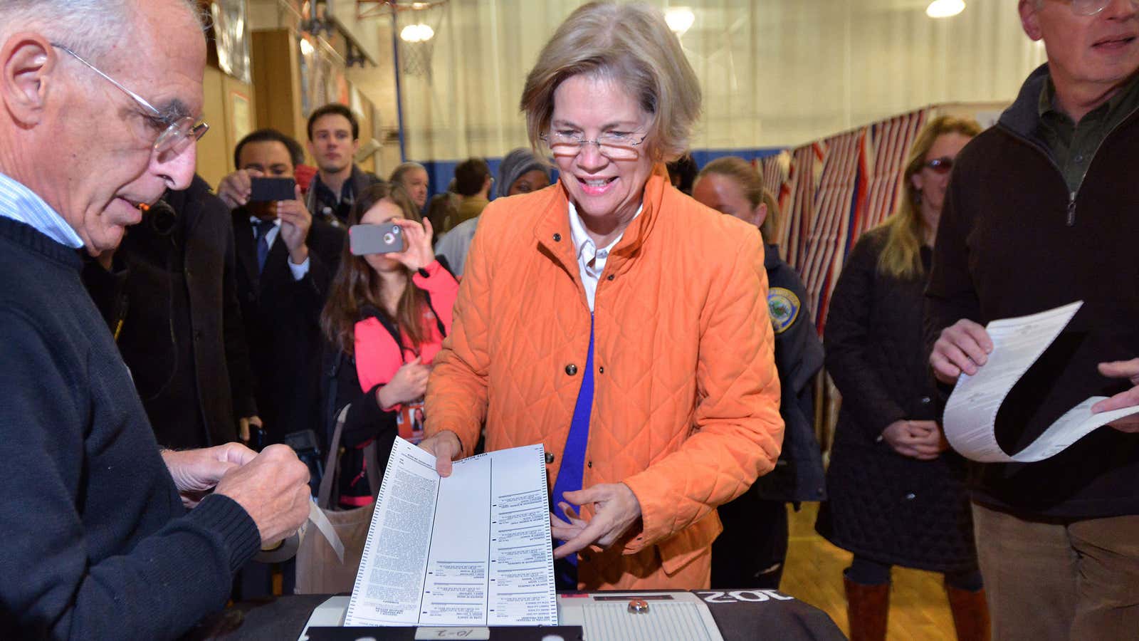 Elizabeth Warren voting in Massachusetts