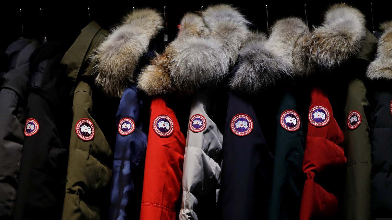 Jackets hang in the showroom of the Canada Goose factory in Toronto, Ontario, Canada, February 23, 2018.   REUTERS/Mark Blinch – RC1DD7CB6800