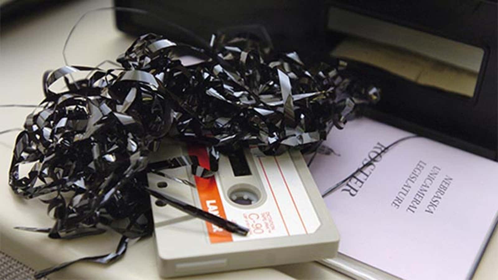 A jammed cassette, with its tape outside of the plastic case, is seen at the desk of transcriber supervisor Debbie Smith, at the state Capitol,â€¦