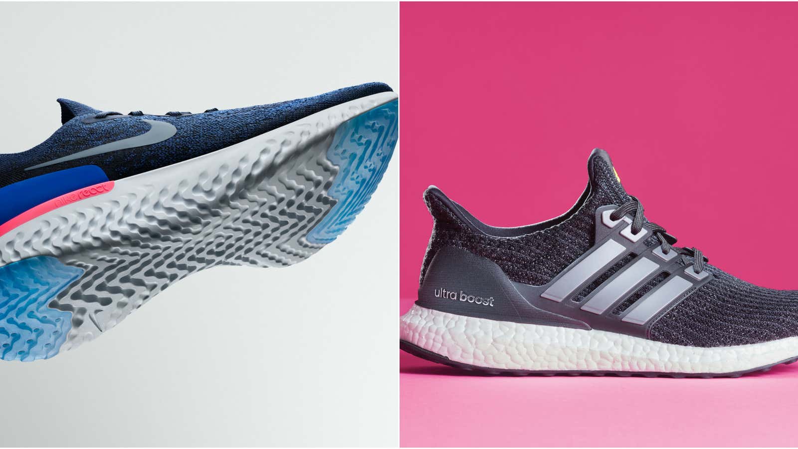 The Nike Epic React and Adidas UltraBoost go head-to-head.