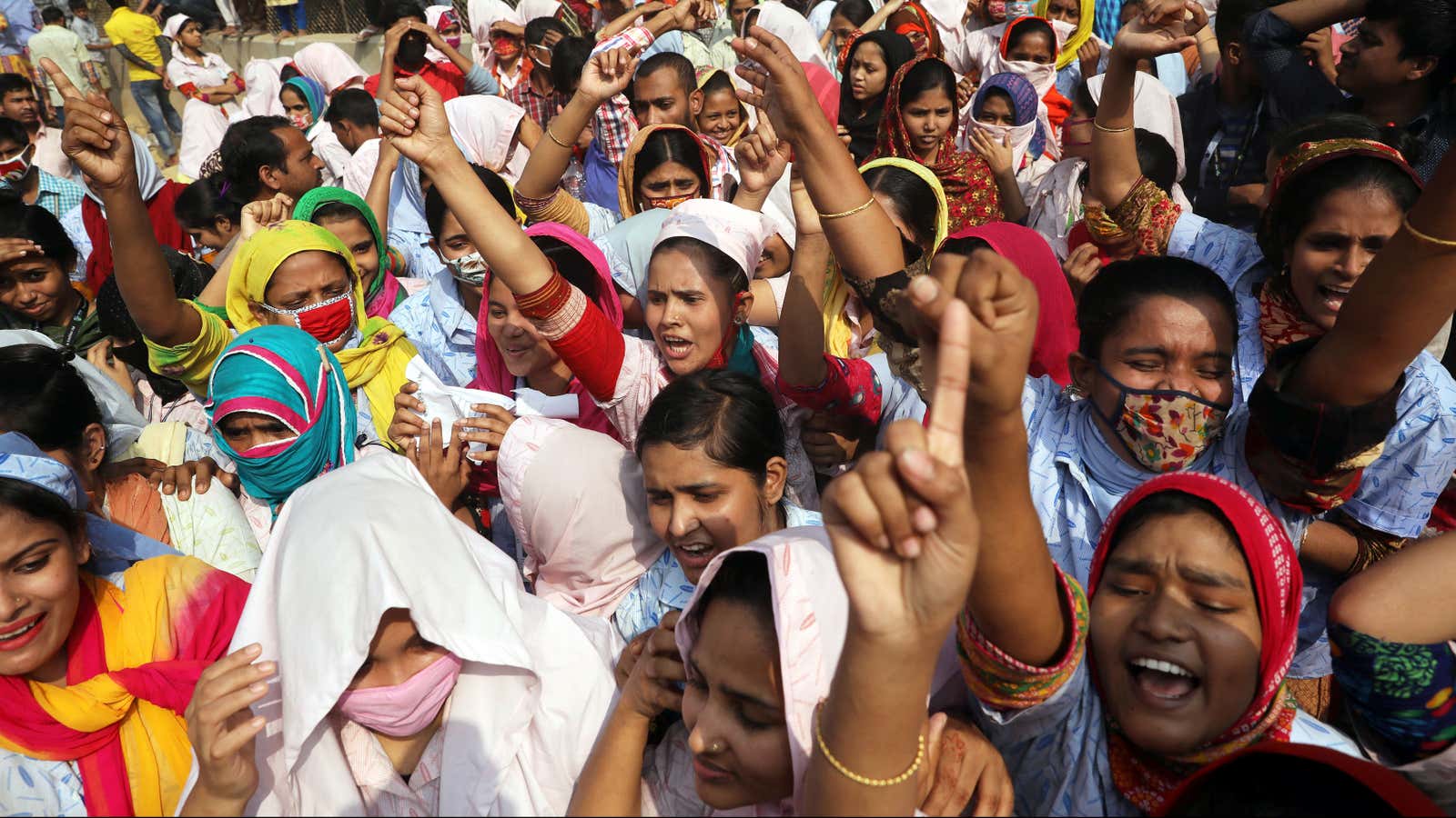 Garment workers protesting for higher wages in Dhaka.