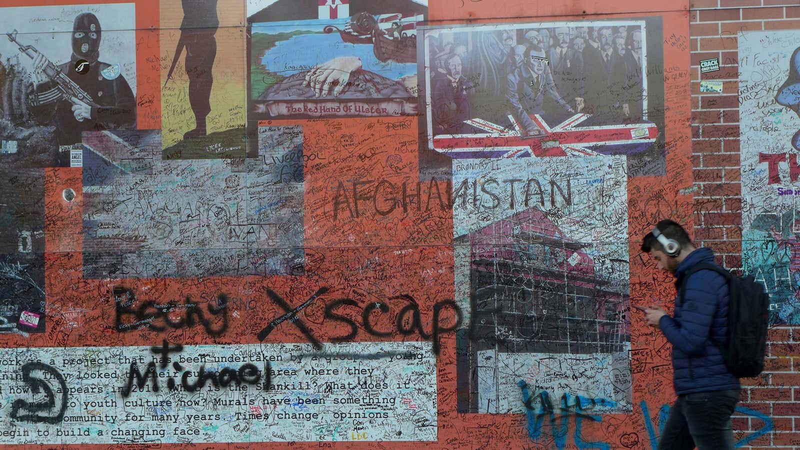 A section of one of the Northern Ireland “peace walls” in Belfast.