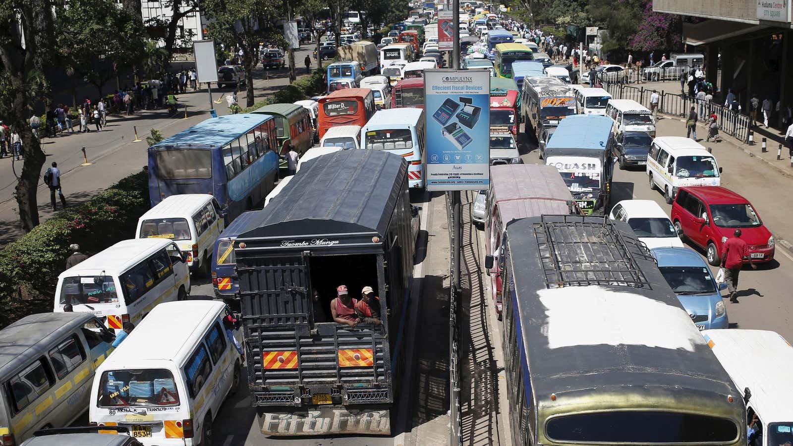 Traffic stands still on both sides the streets of Kenya’s capital Nairobi