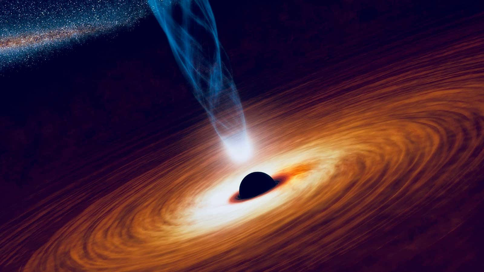 An artist’s rendering of a black hole.