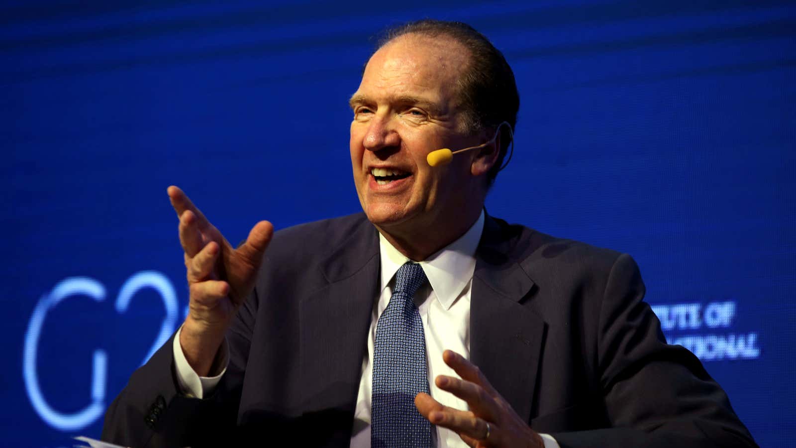 David Malpass representing the US at an international conference in 2018.