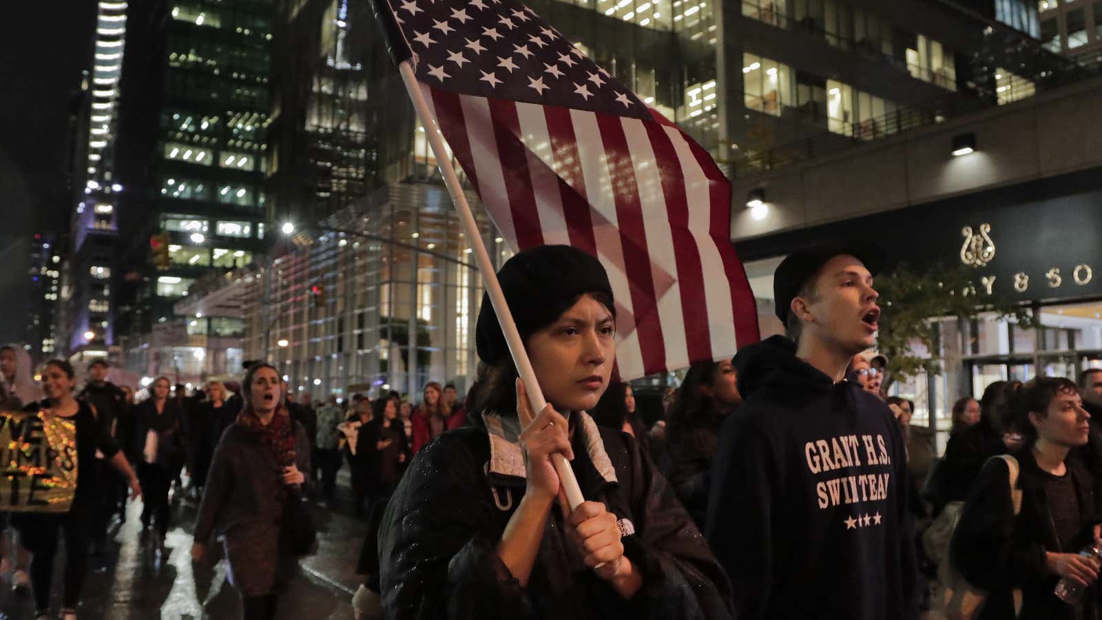 Protestors poured into the streets in Manhattan on Wednesday night.