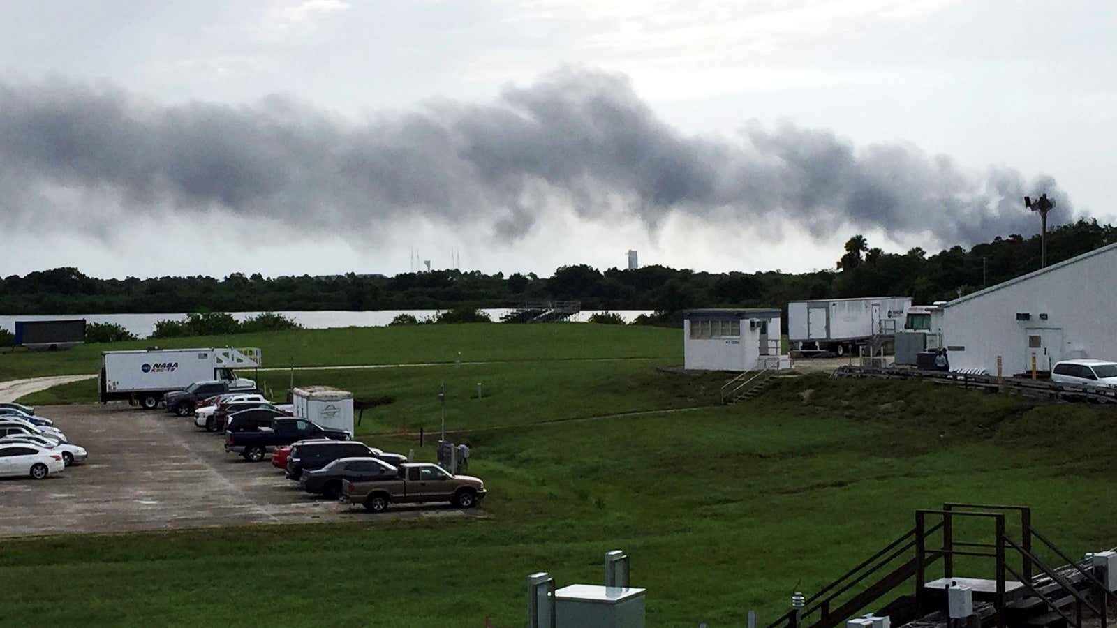 Smoke rises from SpaceX’s Cape Canaveral launch pad.