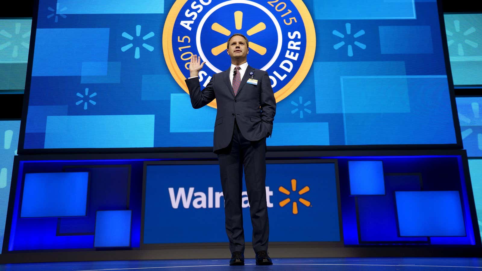 Doug McMillon addresses Walmart employees.