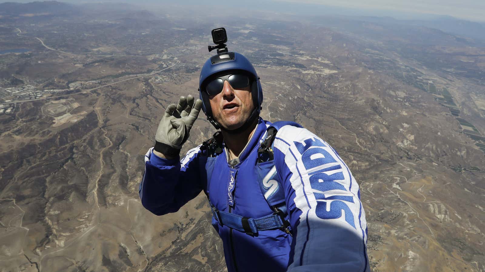 Skydiver Luke Aikins doing a test jump on July 25.