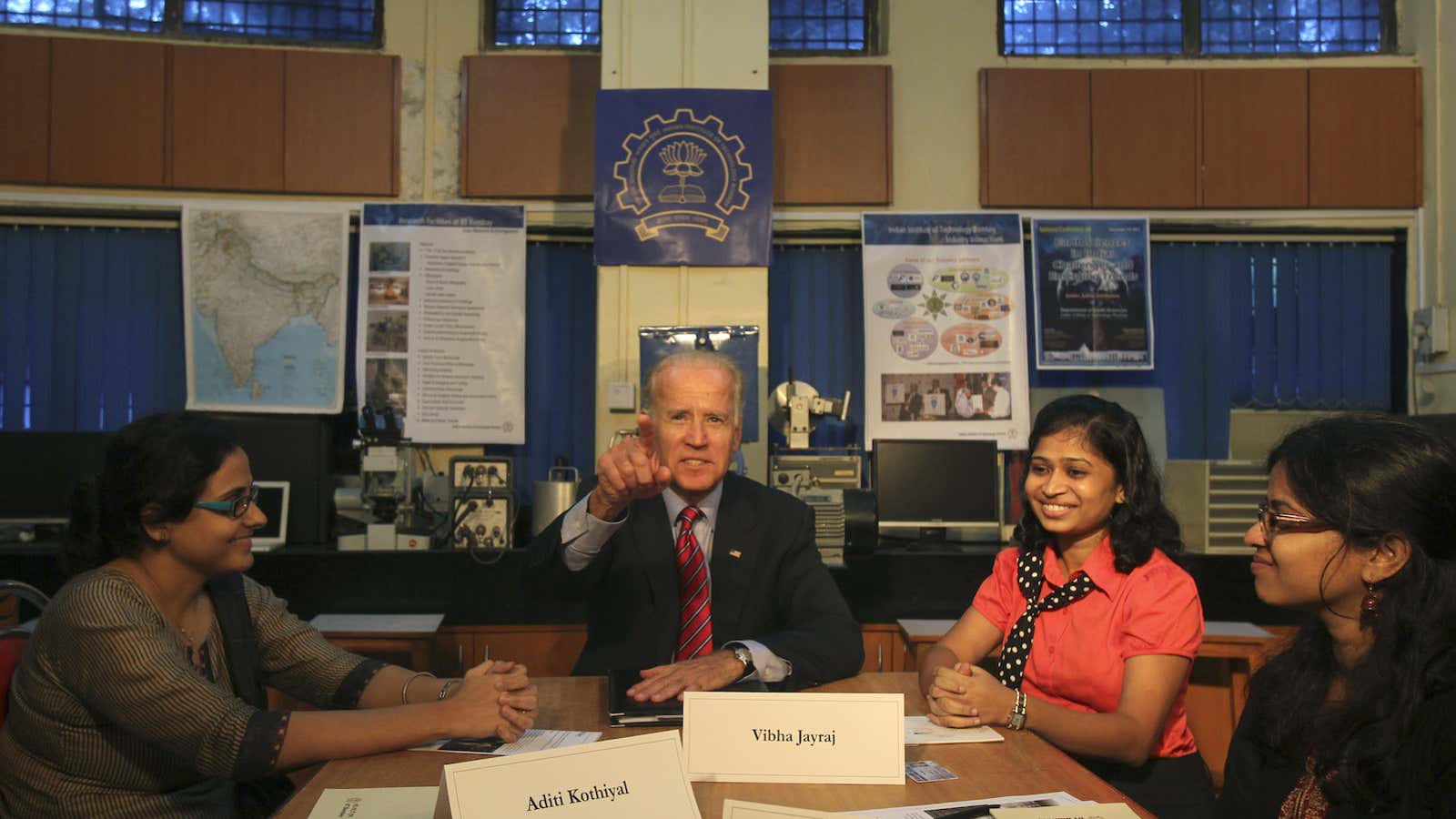 A league apart: US vice president Joe Biden with students at IIT Bombay.