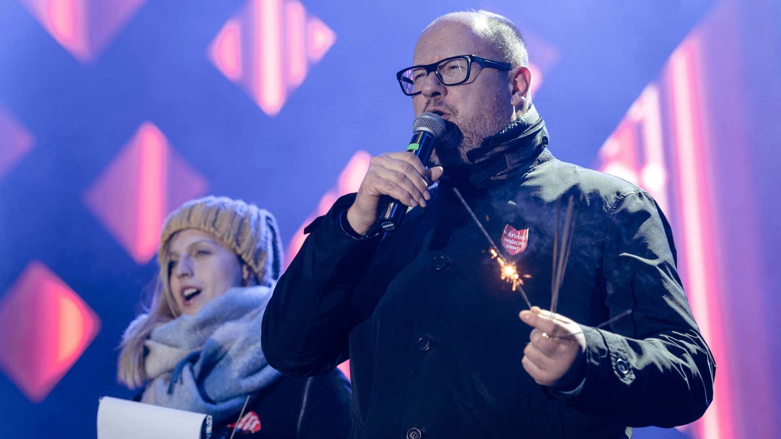 Adamowicz shortly before the attack.