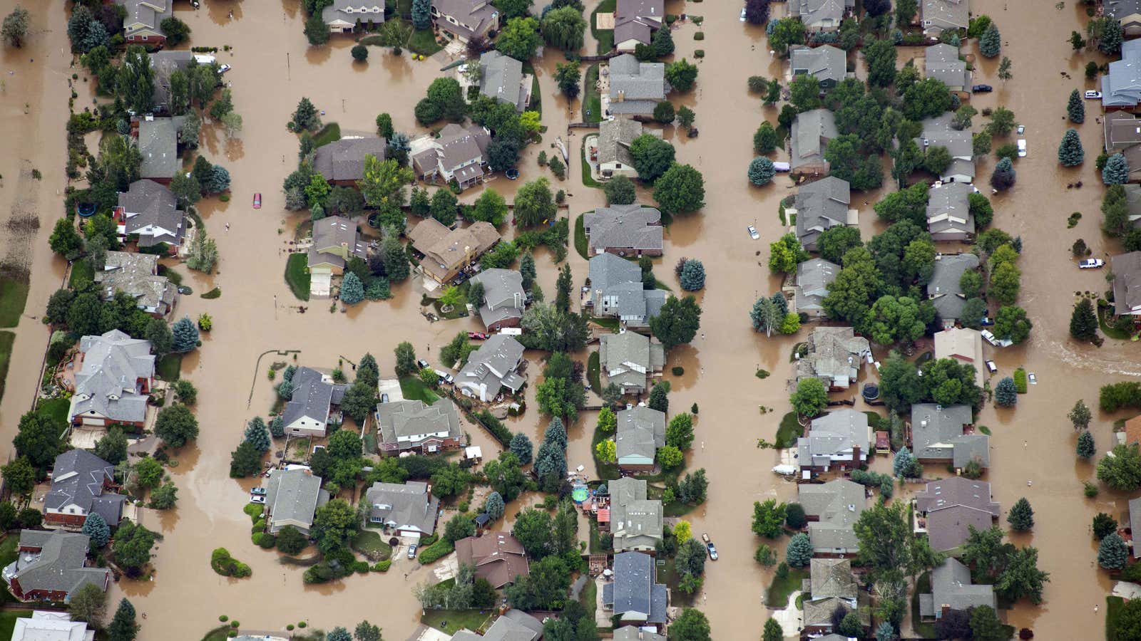 Houses partially submerged last month in Longmont, Colorado.