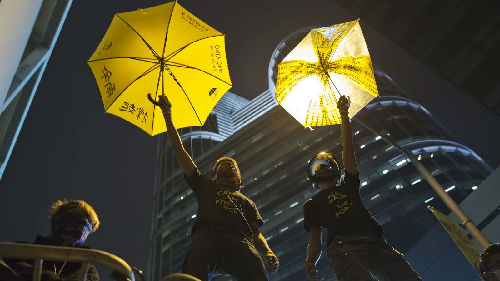Protesters in Admiralty, the night before police are expected to clear the site.