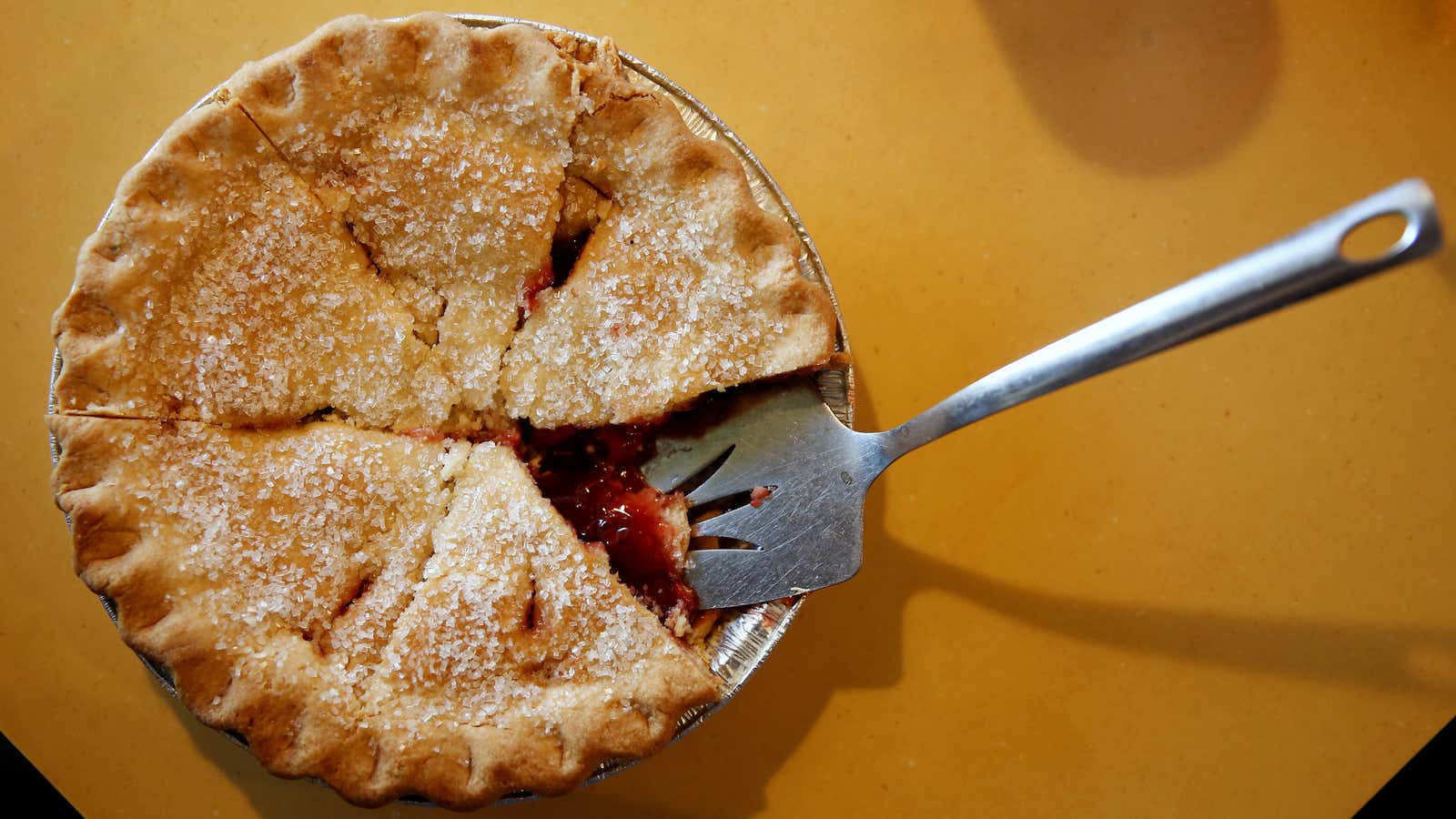 A cherry pie is pictured at Twede’s Cafe, known as the Double R Diner in the television show “Twin Peaks,” in North Bend, Washington, U.S.,…