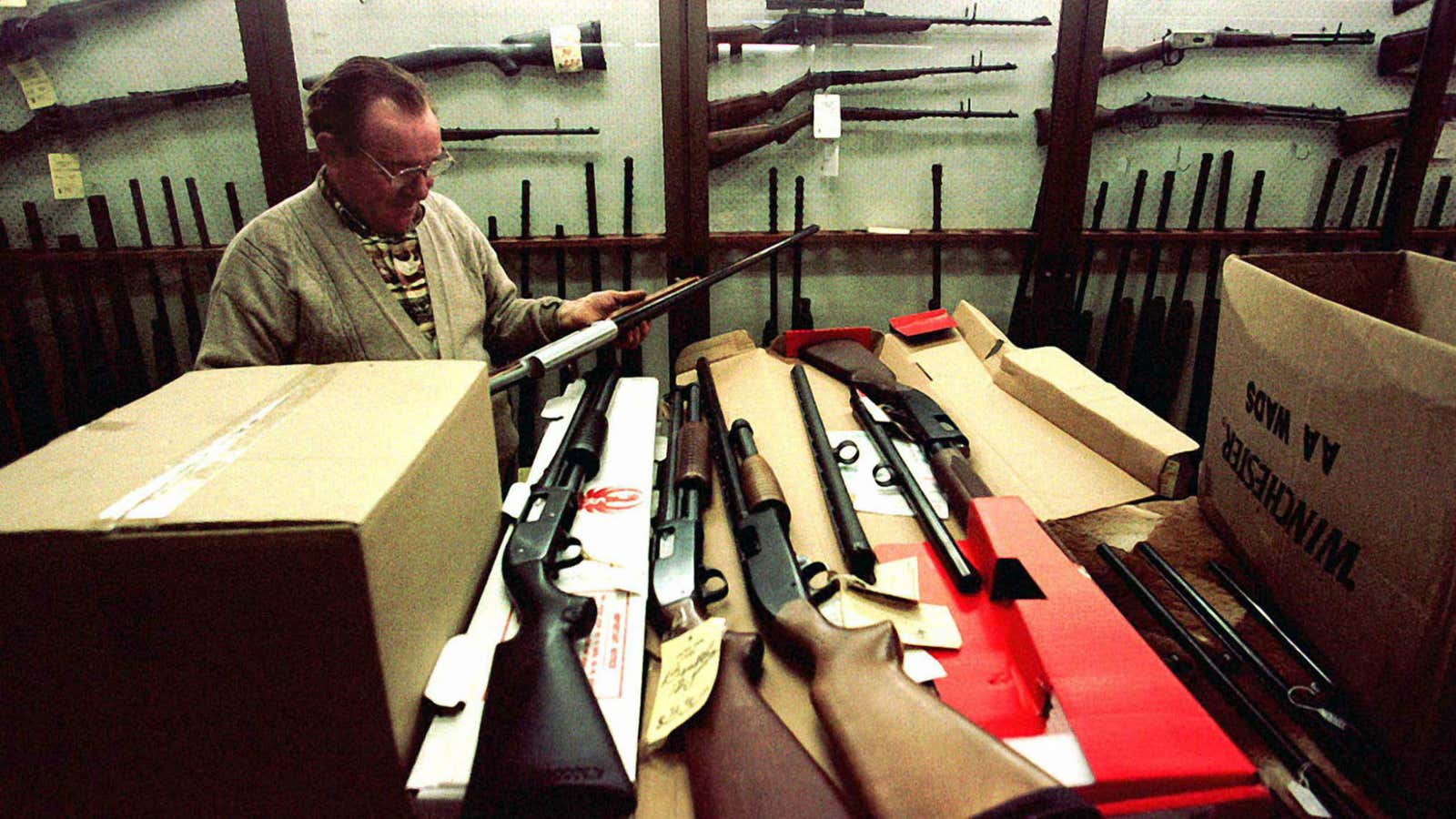 A Sydney gun store owner packs up after the 1996 ban.