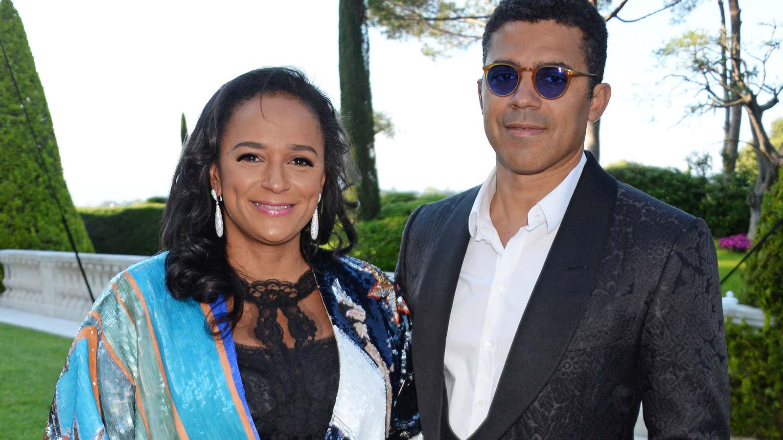 Isabel dos Santos and her husband Sindika Dokolo wear Dolce &amp; Gabbana at a gala in Cannes, 2018.