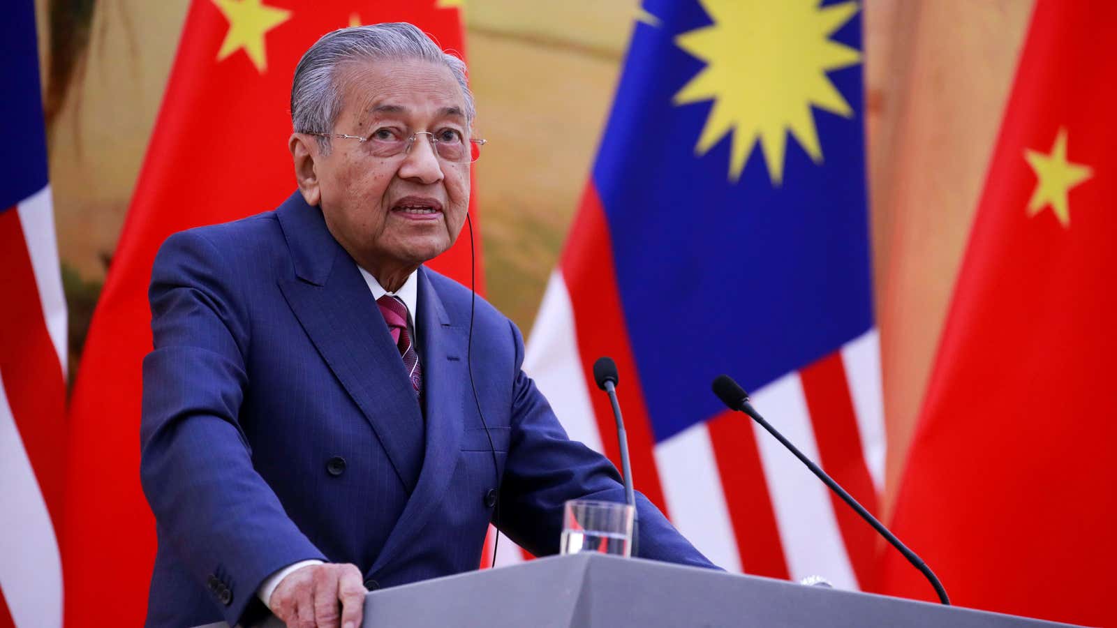 Malaysia’s Mahathir Mohamad speaking on a visit to China this summer.